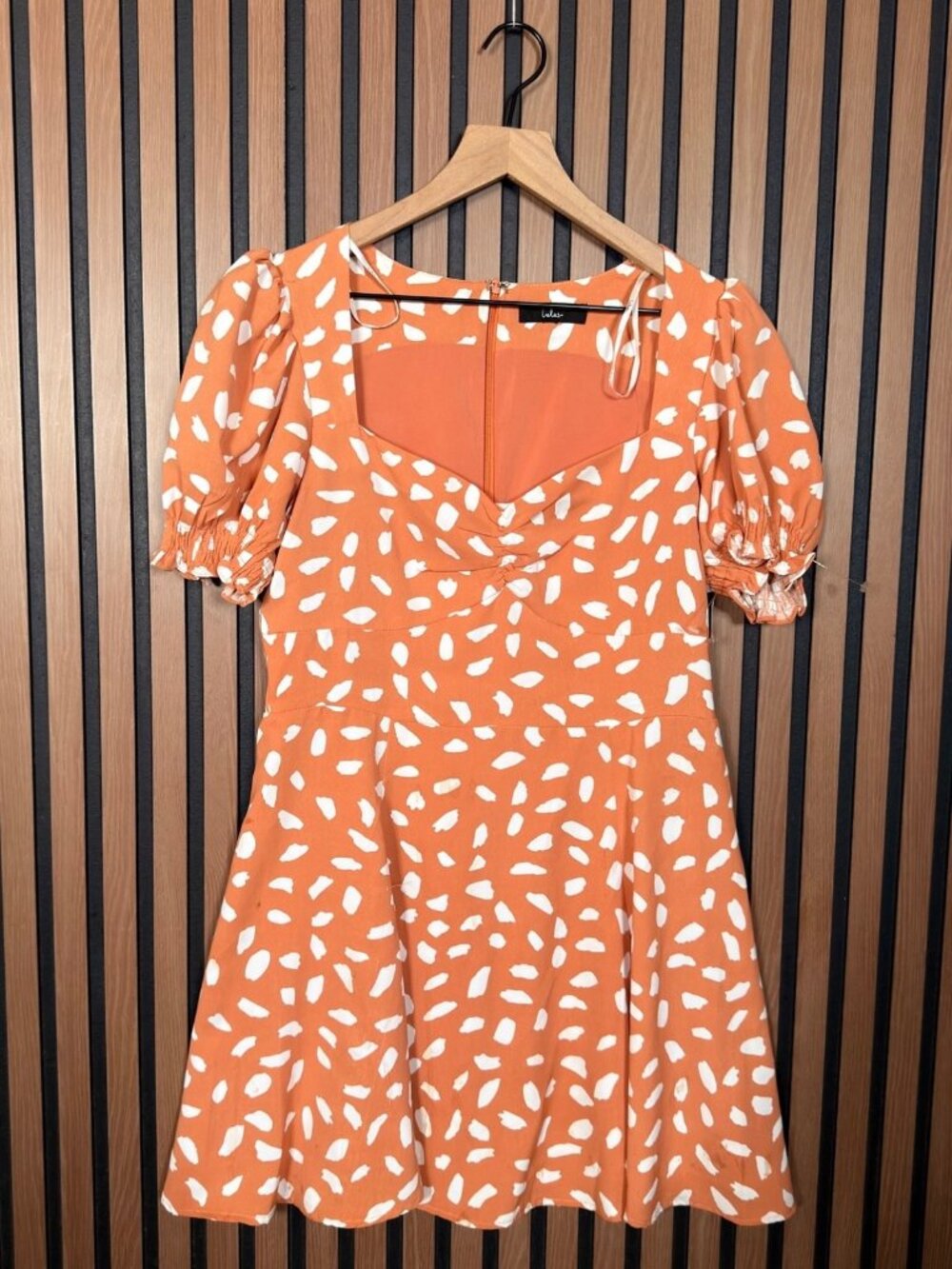 Lulus Dress Large / XL Womens Orange Puff Sleeve Mini Flowy Stretch